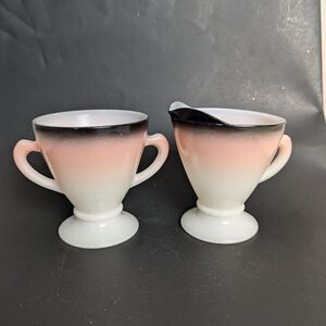 Hazel Atlas Black ovide Pink and black ombre sugar bowl and creamer